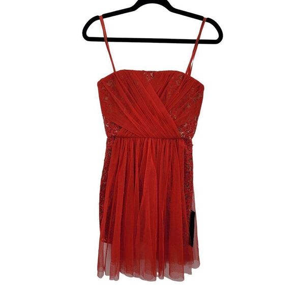BCBGMaxAzria Dress Vienna Formal Convertible Fit Flare Mini Sequin Netted Red 0 - Picture 6 of 17